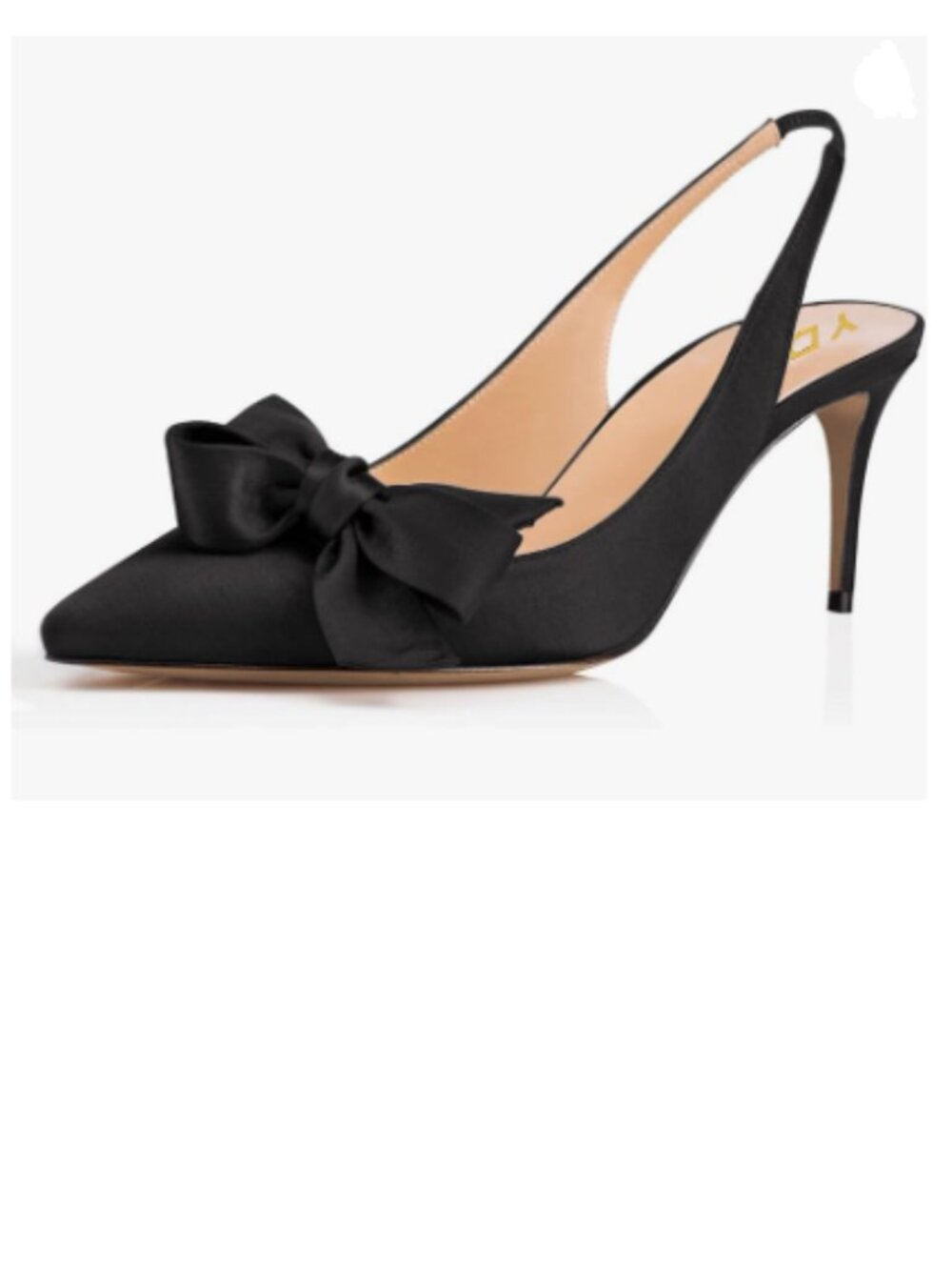 YDN Black Pointed Toe Bow Slingback Slip on Pumps Stiletto Heels Evening Shoes